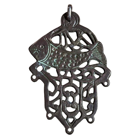 Other - Vintage Brass Hamsa Wall Hanging Fish Mid Century Israeli Judaica Boho Spiritual